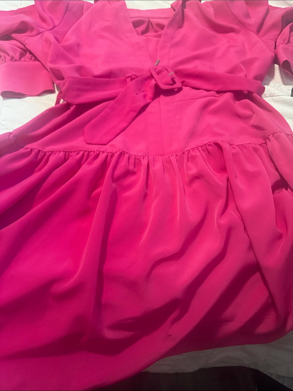 Karl Lagerfeld Hot Pink Long Sleeve Belted Dress - Picture 16 of 16